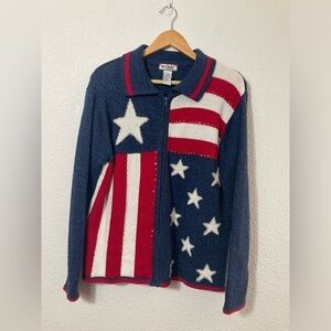 TIARA International zipper cardigan sweater patriotic American flag M sequins